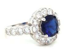 925 Sterling silver round blue and white cubic zirconia halo ring