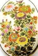 Antique Japanese Satsuma Large Floral Brooch