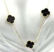 925 Sterling silver 7 clover black onyx necklace