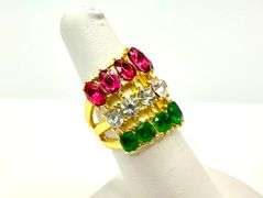 14 Kt Gold Plate Sparkling 17.5 Ctw Simulated Diamond Pink Sapphir and Emerald Ring