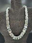 Sterling Silver Byzantine Flat Link Chain 17.5mm 925 Italy Heavy Necklace 24"