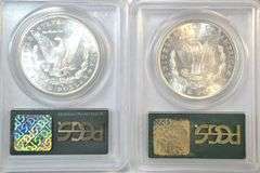 1885 (PCGS MS64) & 1881-S (PCGS MS65) Morgans. Old Green Labels