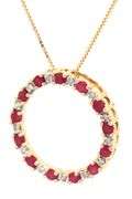 14kt Yellow gold ruby and diamond circle pendant on chain