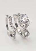 14 Kt White Gold Plate 2 Band Stackable 2.65 Ct Lab Simulated Diamond Ring Set