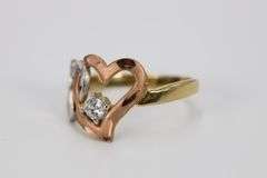 10k Yellow Gold Rose White Heart Knot White CZ Solitaire Promise Ring Size 7