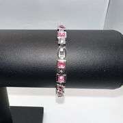 18 Kt White Gold Plated Lab Simulated Pink Sapphire Princess Cut Bracelet