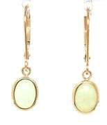 14kt Yellow gold oval green Jade bezel set drop earrings