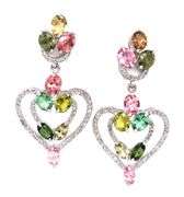 Enamoring 6.80CTW Oval Multi Color Tourmaline & Diamond Heart Shaped Dangle Earrings