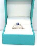 Exquisite Oval Emerald-Cut Blue Sapphire & Diamond Ring in 925 Sterling Silver