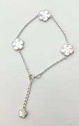 925 Sterling Silver Three Clover White MOP  And One Charm Clover Bracelet
