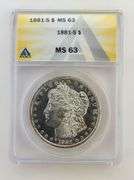 1881-S Morgan Silver Dollar, ANACS MS63