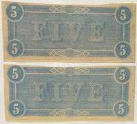 Two Consecutive Red $5 1864 Series CSA Notes