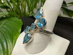 Sterling Silver 925 Natural Gemstone Blue Topaz Ring Size 5.5