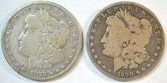 Scarce pair of Carson City Morgan Silver Dollars: 1878-CC & 1890-CC