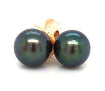 14kt Yellow gold 7mm Peacock pearl stud earrings