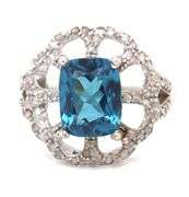 Enchanting Very Rare 2.55CTS London Blue Topaz and 0.41CTW Diamond Ring in 14KT White Gold Over Ster
