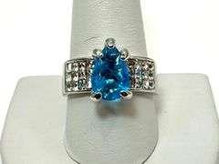 14 Kt White Gold Plate 3.5 Ct Simulated Blue Diamond Ring