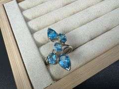 Sterling Silver 925 Natural Gemstone Blue Topaz Ring Size 5.5