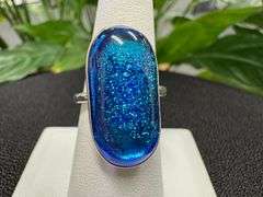 Sterling Silver 925 One of a Kind Dichroic Glass Ring Size 7.5