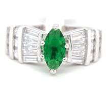 Green marquise and white round and baguette cubic zirconia ring