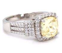 925 Sterling silver cushion cut yellow and round brilliant cut white cubic zirconia ring