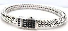Heavy 925 sterling silver byzantine bracelet with black cubic zirconia clasp