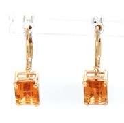14kt Yellow gold emerald cut citrine lever back earrings
