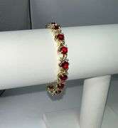 Beautiful 14 Kt Yellow Gold Plated Lab Simulated 16.5 Cttw Red Ruby Diamond Tennis Bracelet