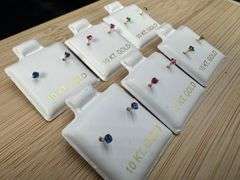 10k Yellow Gold 2mm Blue Green Pink CZ Earrings 6 pairs