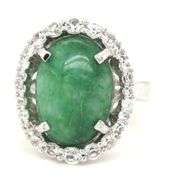 Darling 10.00CTS Oval Cabochon-Cut Emerald & White Sapphire Ring in 925 Sterling Silver