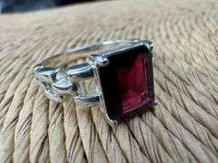 Sterling Silver 925 Genuine Natural Garnet Gemstone Ring Size 6