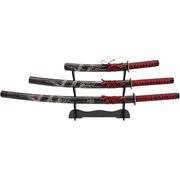 Three Japanese Samurai Sword Set Katana Wakizashi Tanto Full Tang