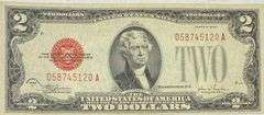 1928 F Unc $2 Red Seal US Note.