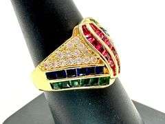 Impressive 4.75 Ctw Simulated Ruby, Sapphire, and Emerald 14 K Yellow Gold Plate Ring