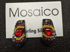 Original Handmade Mosaico Necklace & Earring Set 925 Sterling Silver Mexico Artistic Jewelry
