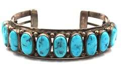 Vintage 925 sterling silver signed Turquoise cuff bangle
