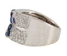 0.75ctw Sapphire and 1.50ctw Pave Diamond Flower Multi Row Band Ring in 18K