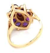 Fashionable 14K YG Amethyst and Pearl Cluster Ring