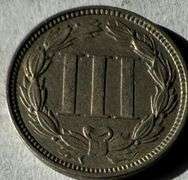 Near Unc 1865 3 Cent Nickel with Brockage