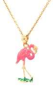 14kt Yellow gold Enameled Flamingo pendant on chain