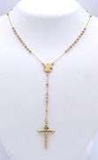 14kt Tri color gold beaded diamond cut Rosary necklace