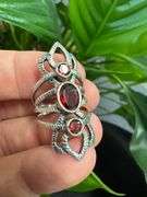 Sterling Silver 925 Garnet Natural Gemstone Cocktail Ring Size 7