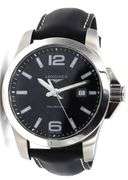 Longines Conquest 43mm black dial on leather strap watch