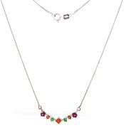 14kt White gold multi color sapphire necklace