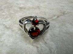 Sterling Silver 925 Natural Gemstone Garnet Heart Ring Size 7
