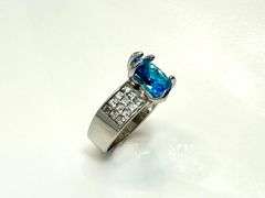 14 Kt White Gold Plate 3.5 Ct Simulated Blue Diamond Ring