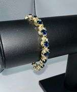 White Gold Plated Huge 11 Ctw Lab Simulated Diamond and Blue Sapphire Tennis Bracelet