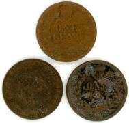 3 Different Early Date Indian Head Cents: 1874, 1875, 1876