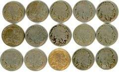 15 Different Buffalo Nickels: 1913-1928-S