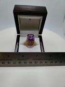 Extremely fine Antique Russian 18k gold ring hand made with very large over 5ctw Amethyst